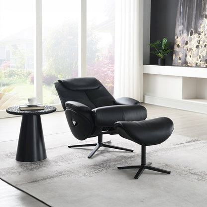 Labonita Accent Chair w/Swivel & Ottoman, Black Top Grain Leather & Black