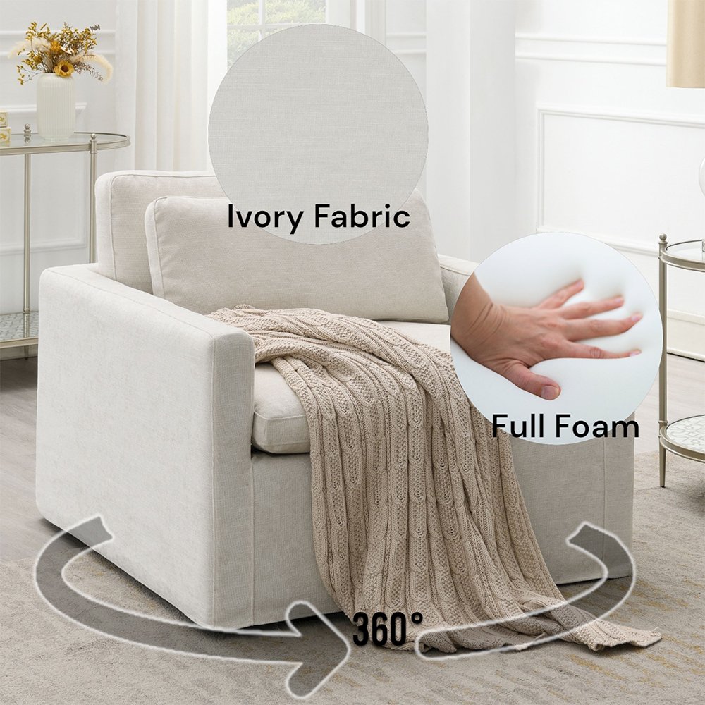 Naveen Swivel Chair w/Pillow, Ivory Fabric