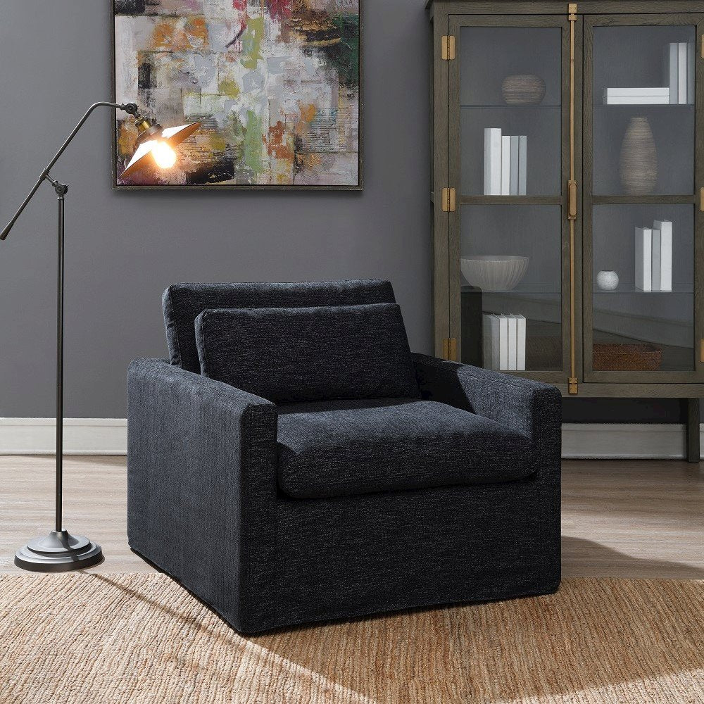 Naveen Swivel Chair w/Pillow, Dark Gray Fabric
