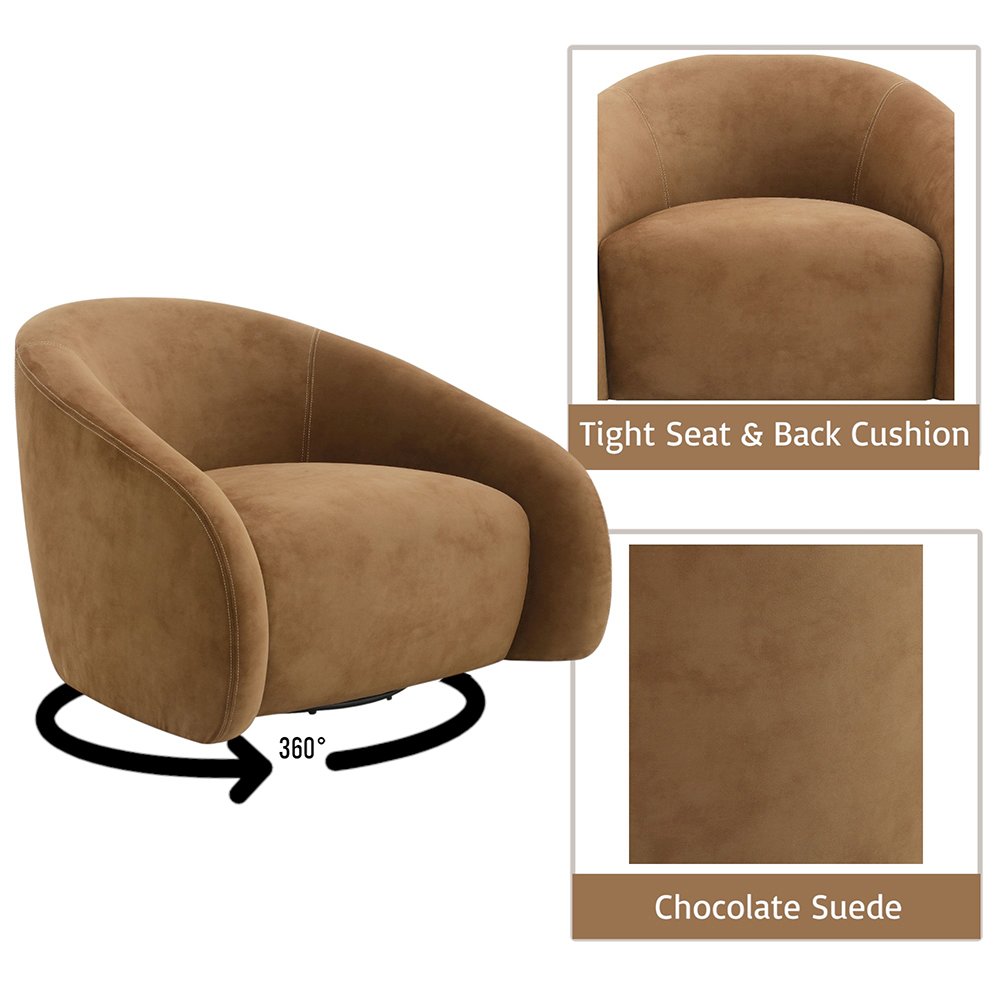 Zoey Accent Chair w/Swivel, Chocolate Suede