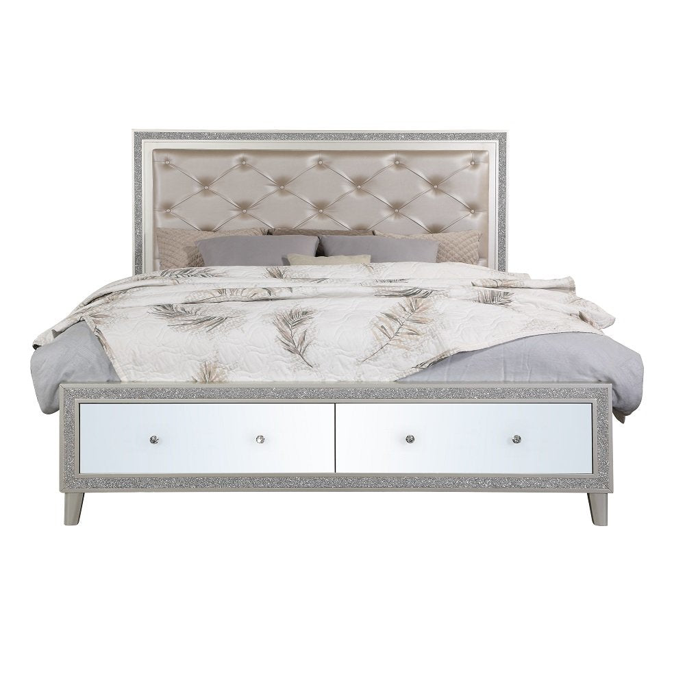 Sliverfluff CK Bed w/Storage & LED, Leatherette & Champagne
