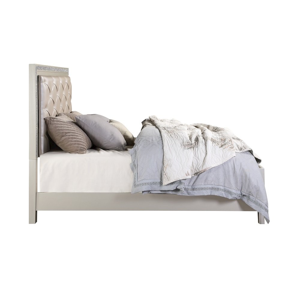 Sliverfluff CK Bed w/Storage & LED, Leatherette & Champagne