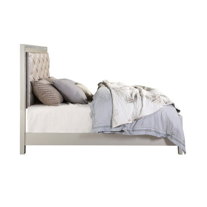 Sliverfluff CK Bed w/Storage & LED, Leatherette & Champagne