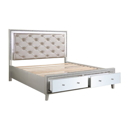 Sliverfluff CK Bed w/Storage & LED, Leatherette & Champagne
