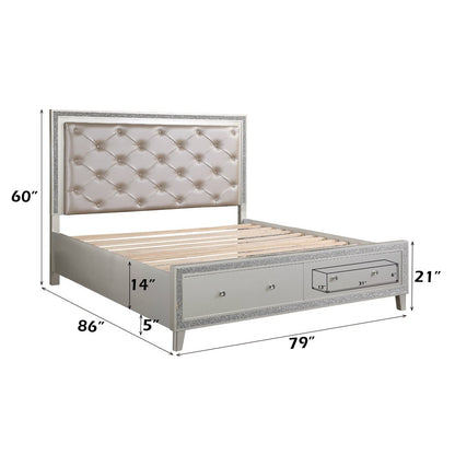 Sliverfluff Eastern King Bed w/Storage & LED, Leatherette & Champagne