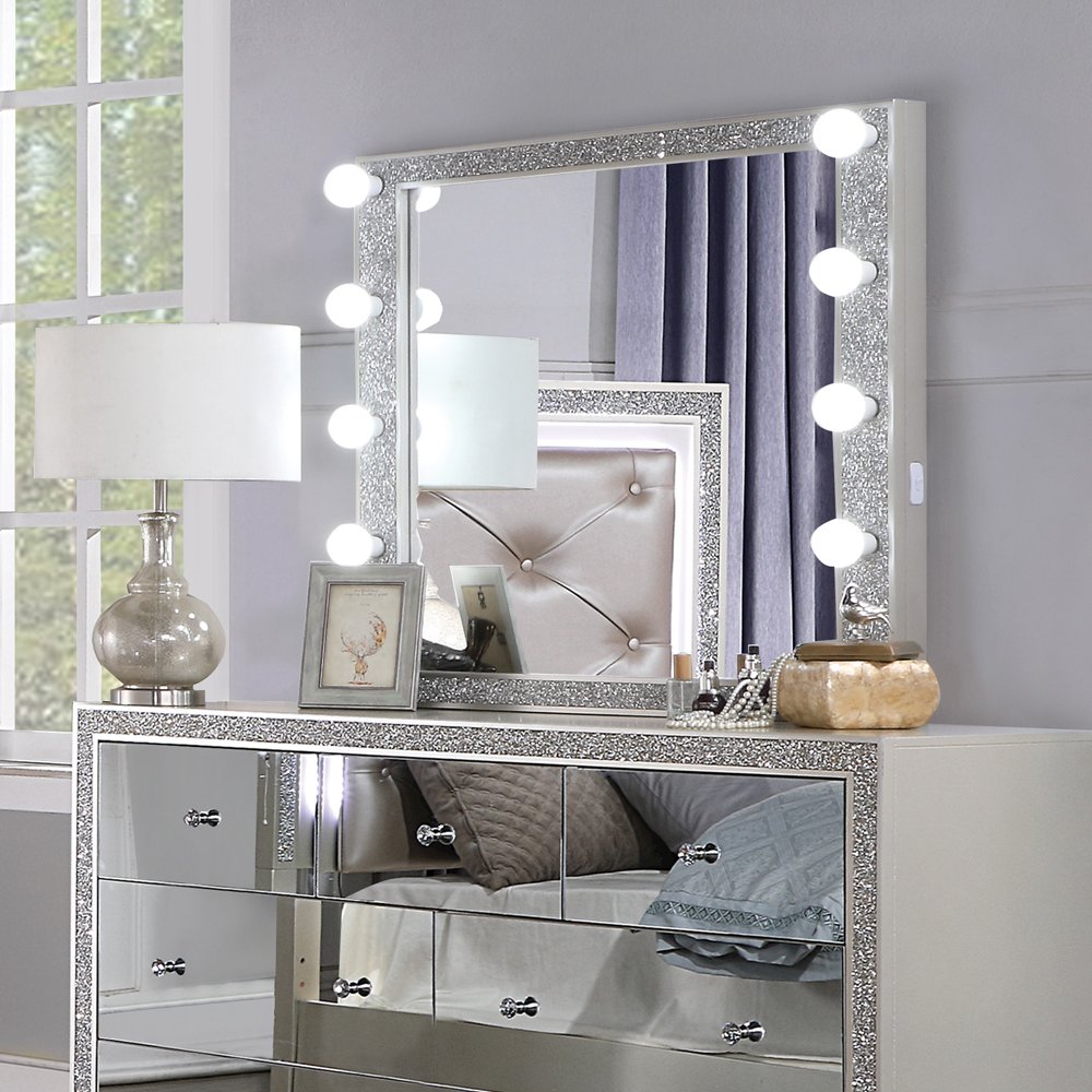 Sliverfluff Mirror w/Light, Mirrored & Champagne