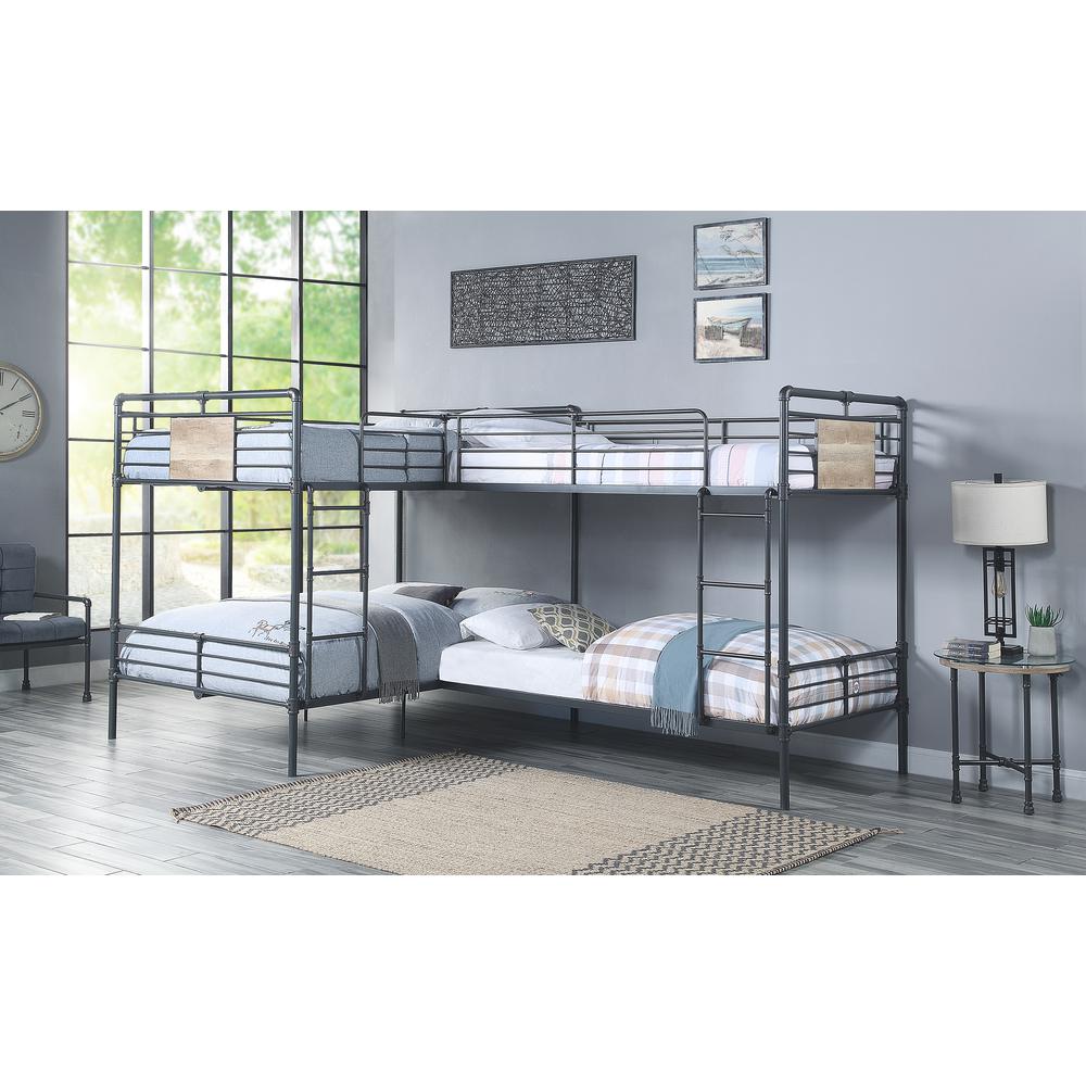 Cordelia L Shape Bunk Bed (T/T/F/F), Sandy Black, Dark Bronze HandBrushed