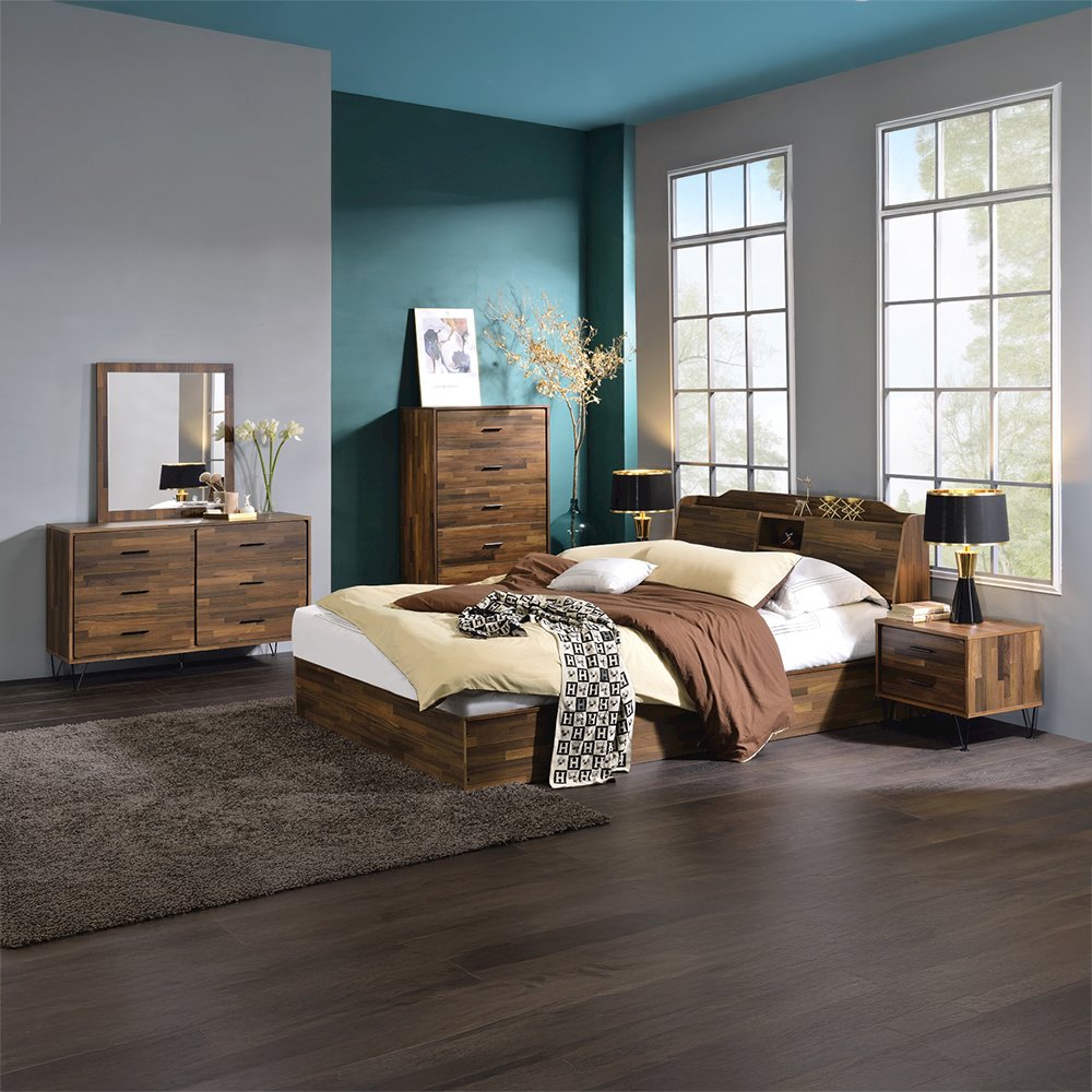 Hestia Queen Bed w/Storage, Walnut