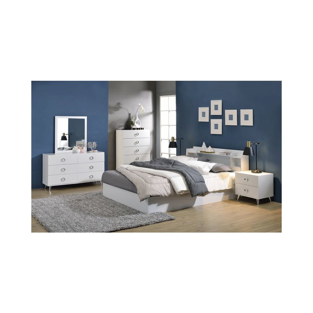 Perse Queen Bed w/Storage, White
