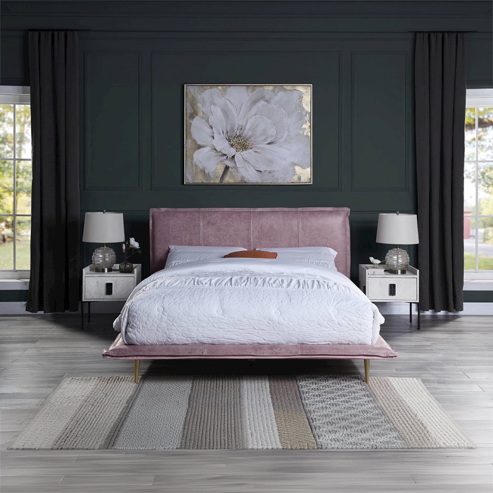 Metis Queen Bed, Pink Top Grain Leather