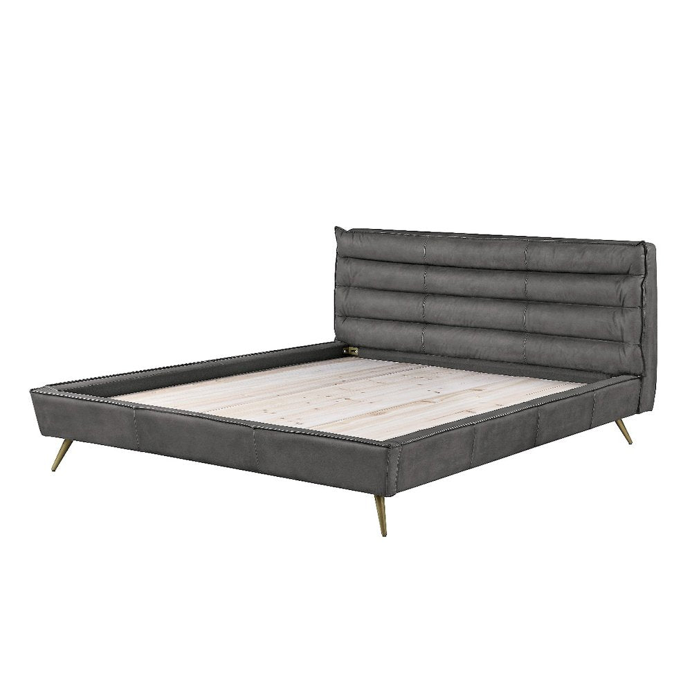 Doris Queen Bed, Gray Top Grain Leather