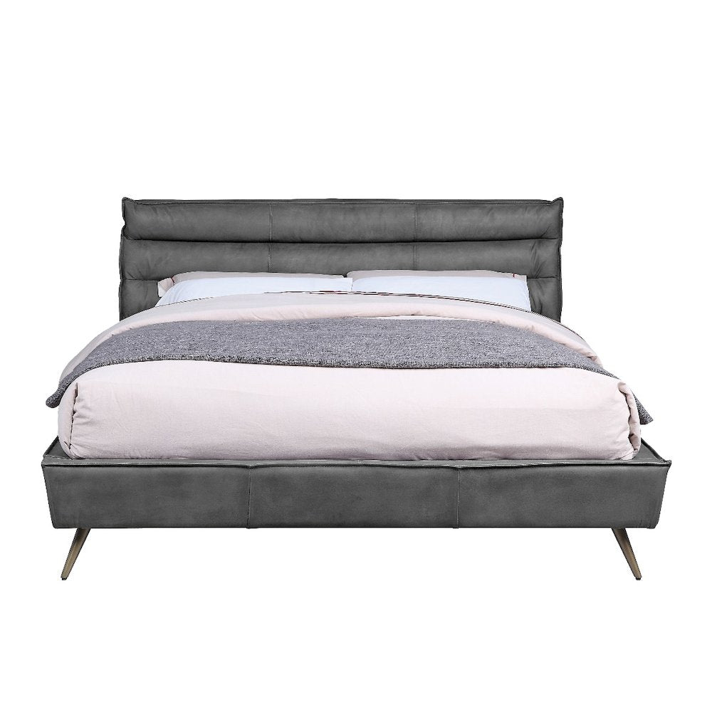 Doris Queen Bed, Gray Top Grain Leather