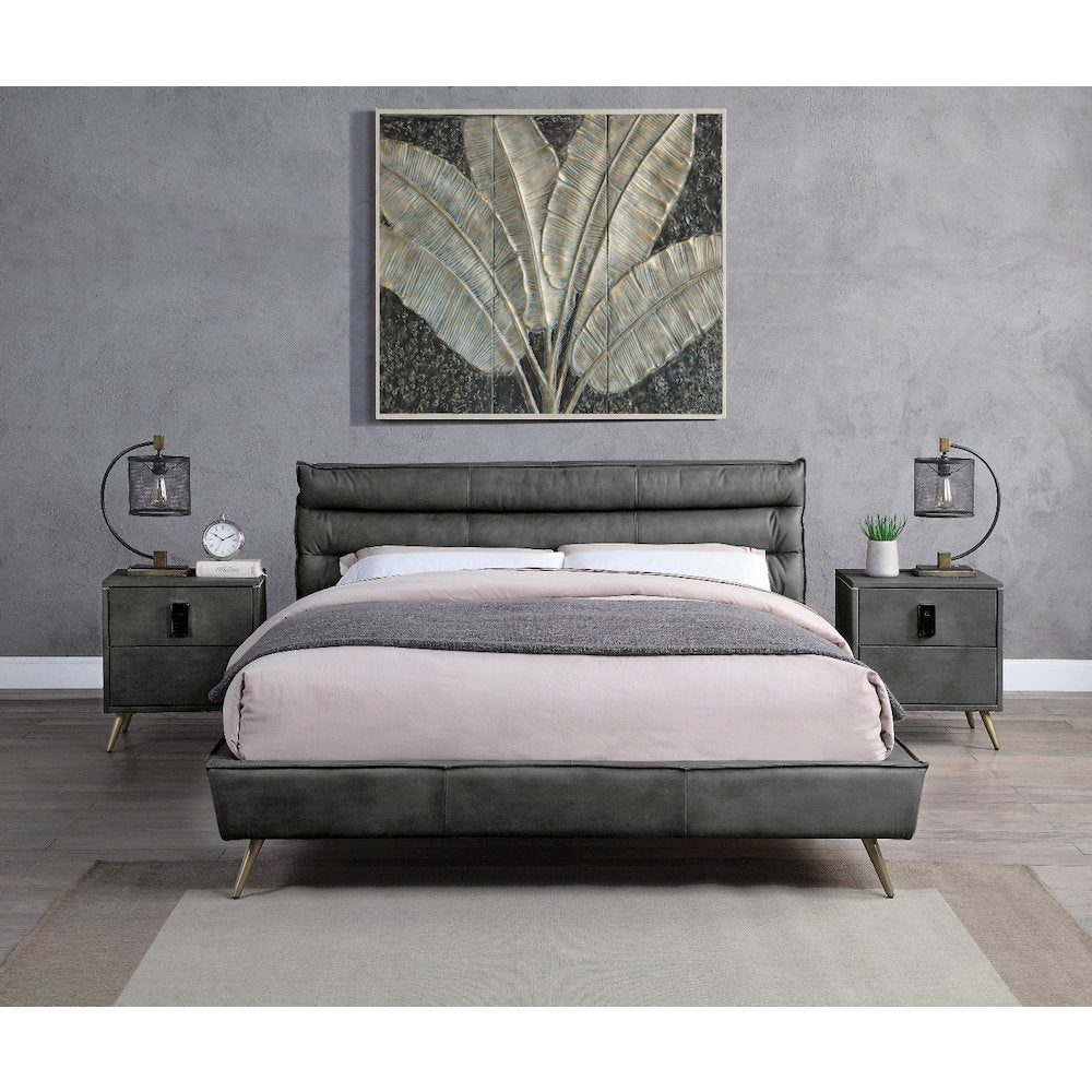 Doris Queen Bed, Gray Top Grain Leather