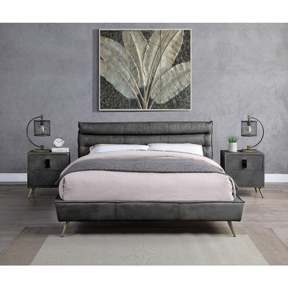 Doris Queen Bed, Gray Top Grain Leather