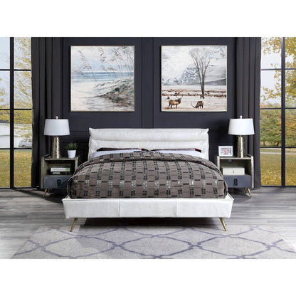 Doris Eastern King Bed, Vintage White Top Grain Leather