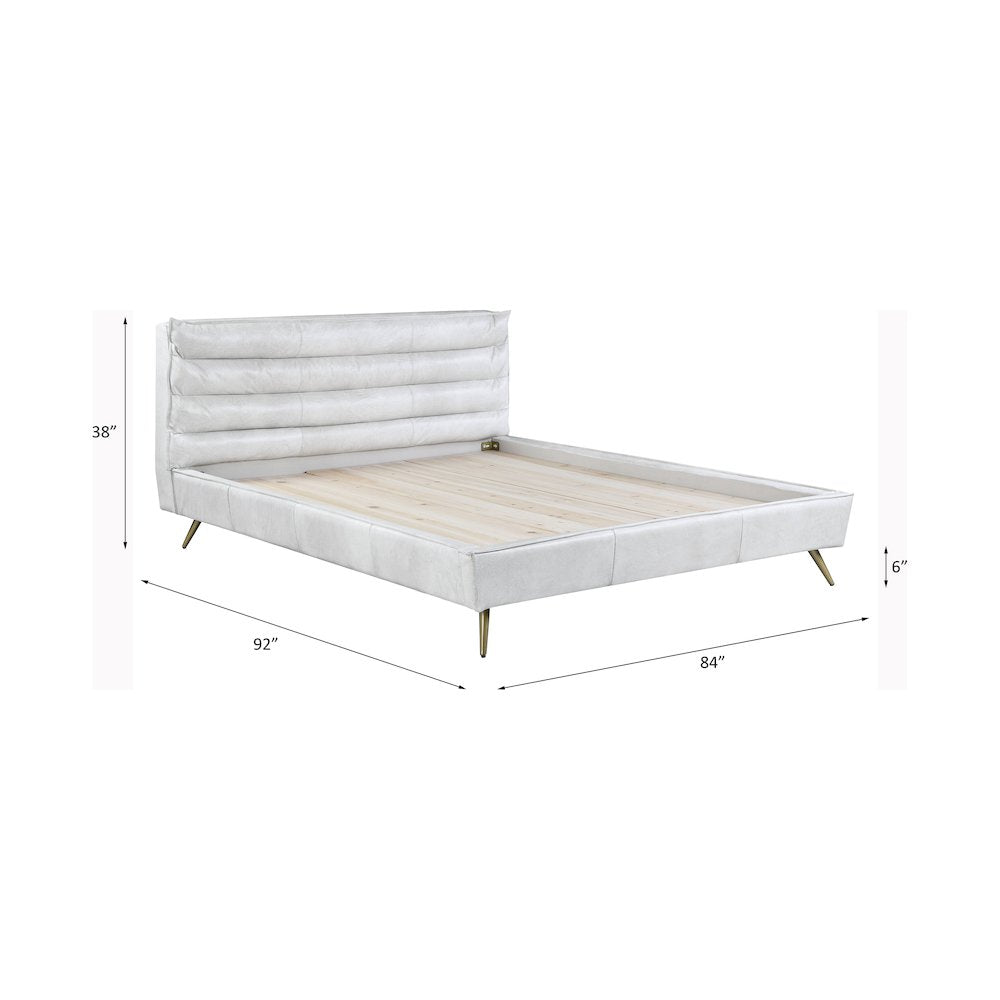 Doris Eastern King Bed, Vintage White Top Grain Leather