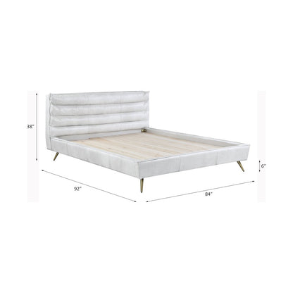 Doris Eastern King Bed, Vintage White Top Grain Leather