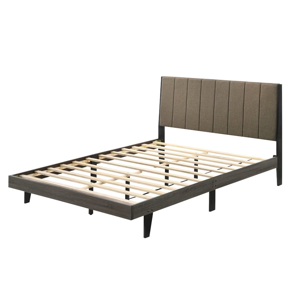 Valdemar Queen Bed, Brown Fabric & Weathered Gray