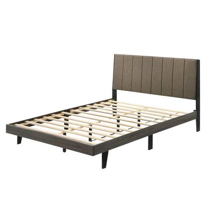 Valdemar Queen Bed, Brown Fabric & Weathered Gray