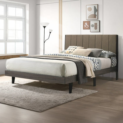 Valdemar Queen Bed, Brown Fabric & Weathered Gray
