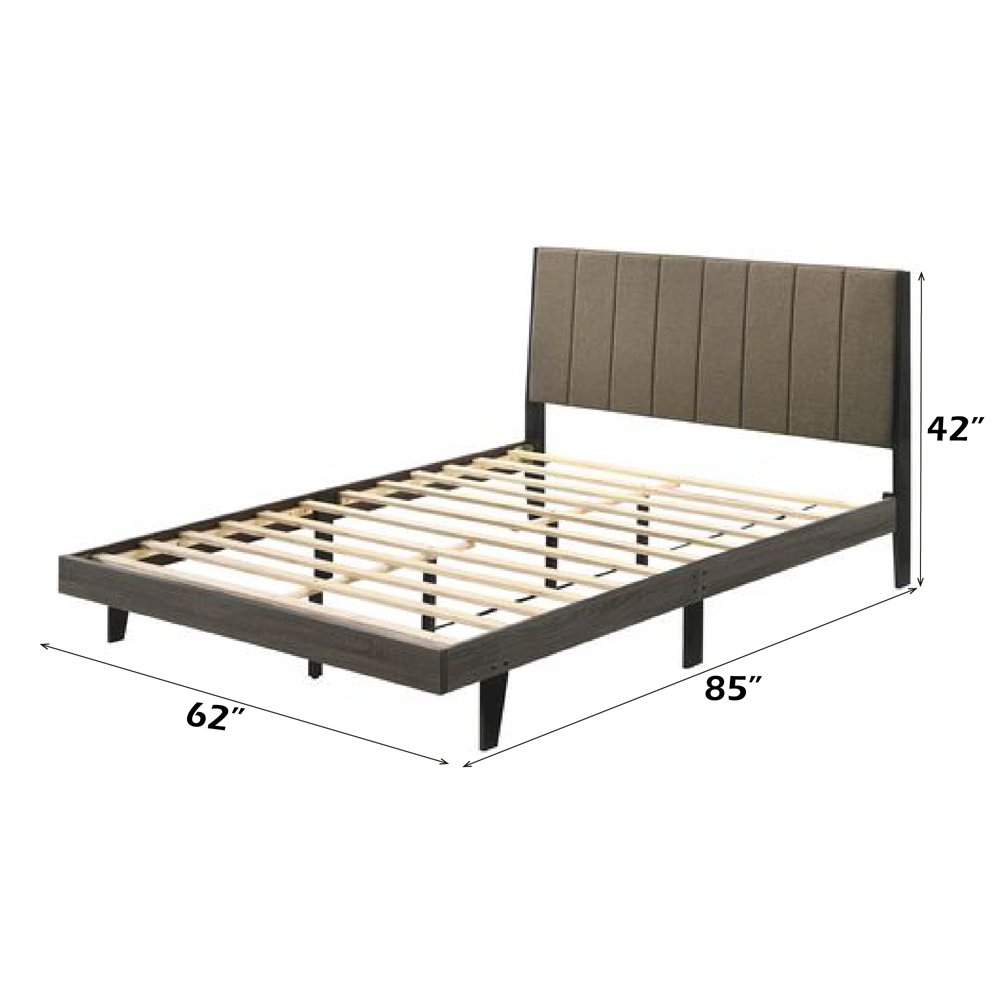 Valdemar Queen Bed, Brown Fabric & Weathered Gray