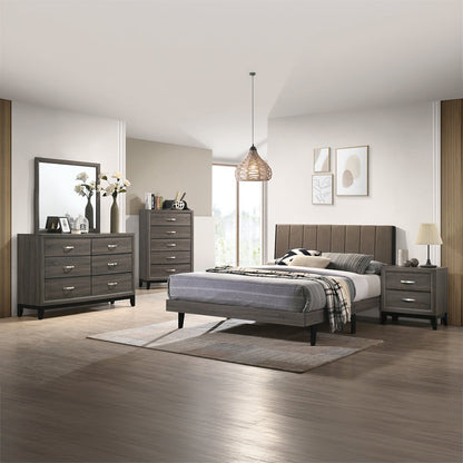 Valdemar Queen Bed, Brown Fabric & Weathered Gray