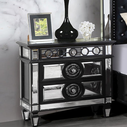 Varian II Nightstand, Mirrored, Black & Silver