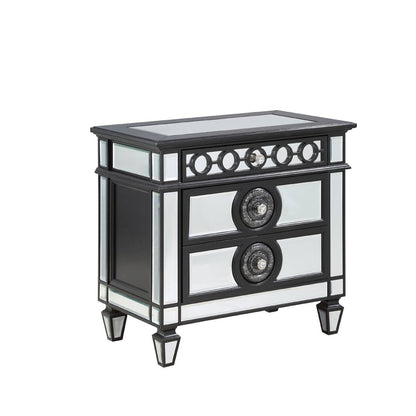 Varian II Nightstand, Mirrored, Black & Silver