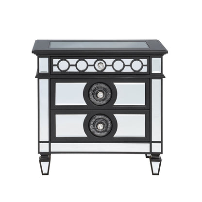 Varian II Nightstand, Mirrored, Black & Silver