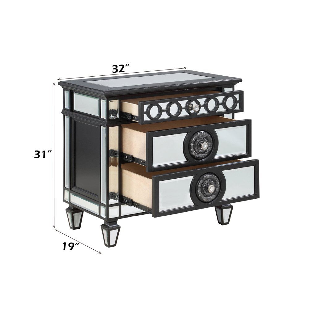 Varian II Nightstand, Mirrored, Black & Silver