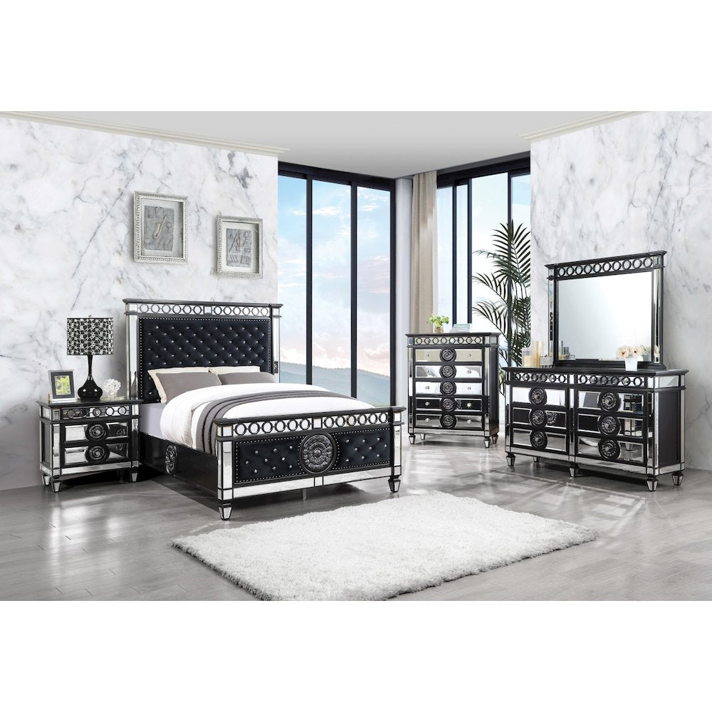 Varian II Nightstand, Mirrored, Black & Silver