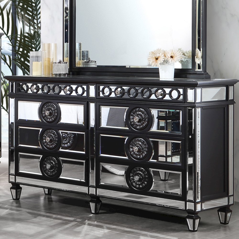 Varian II Dresser, Mirrored, Black & Silver