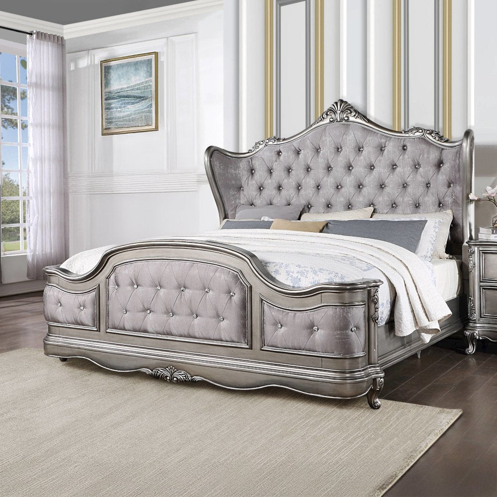 Ariadne Eastern King Bed, Velvet & Antique Platinum