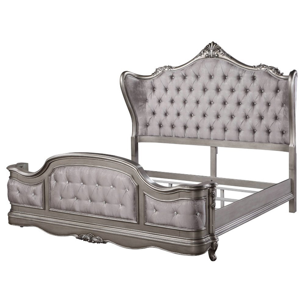Ariadne Eastern King Bed, Velvet & Antique Platinum