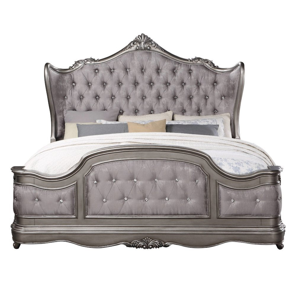 Ariadne Eastern King Bed, Velvet & Antique Platinum