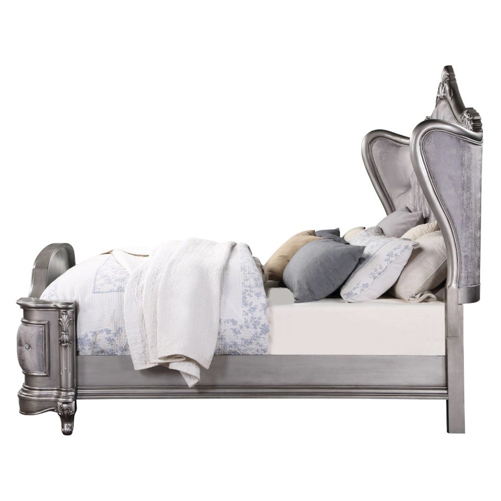 Ariadne Eastern King Bed, Velvet & Antique Platinum