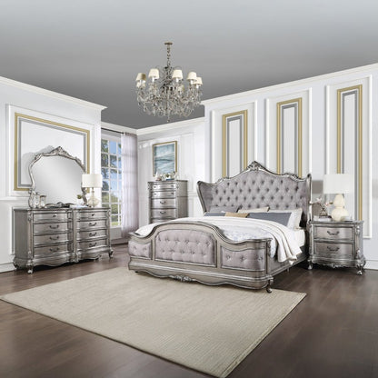 Ariadne Eastern King Bed, Velvet & Antique Platinum