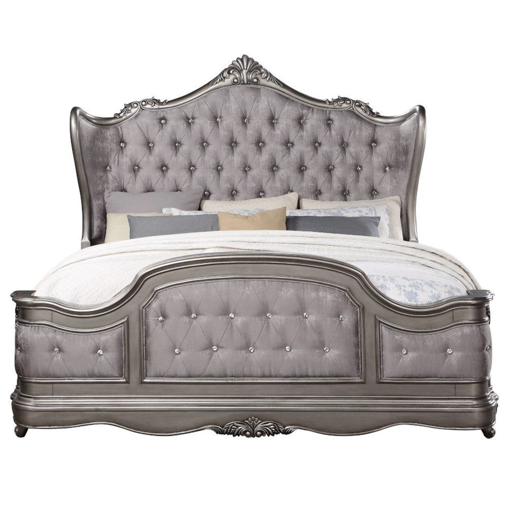 Ariadne Queen Bed, Velvet & Antique Platinum