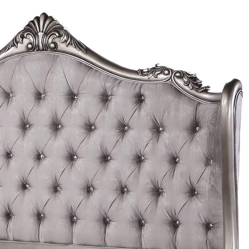 Ariadne Queen Bed, Velvet & Antique Platinum