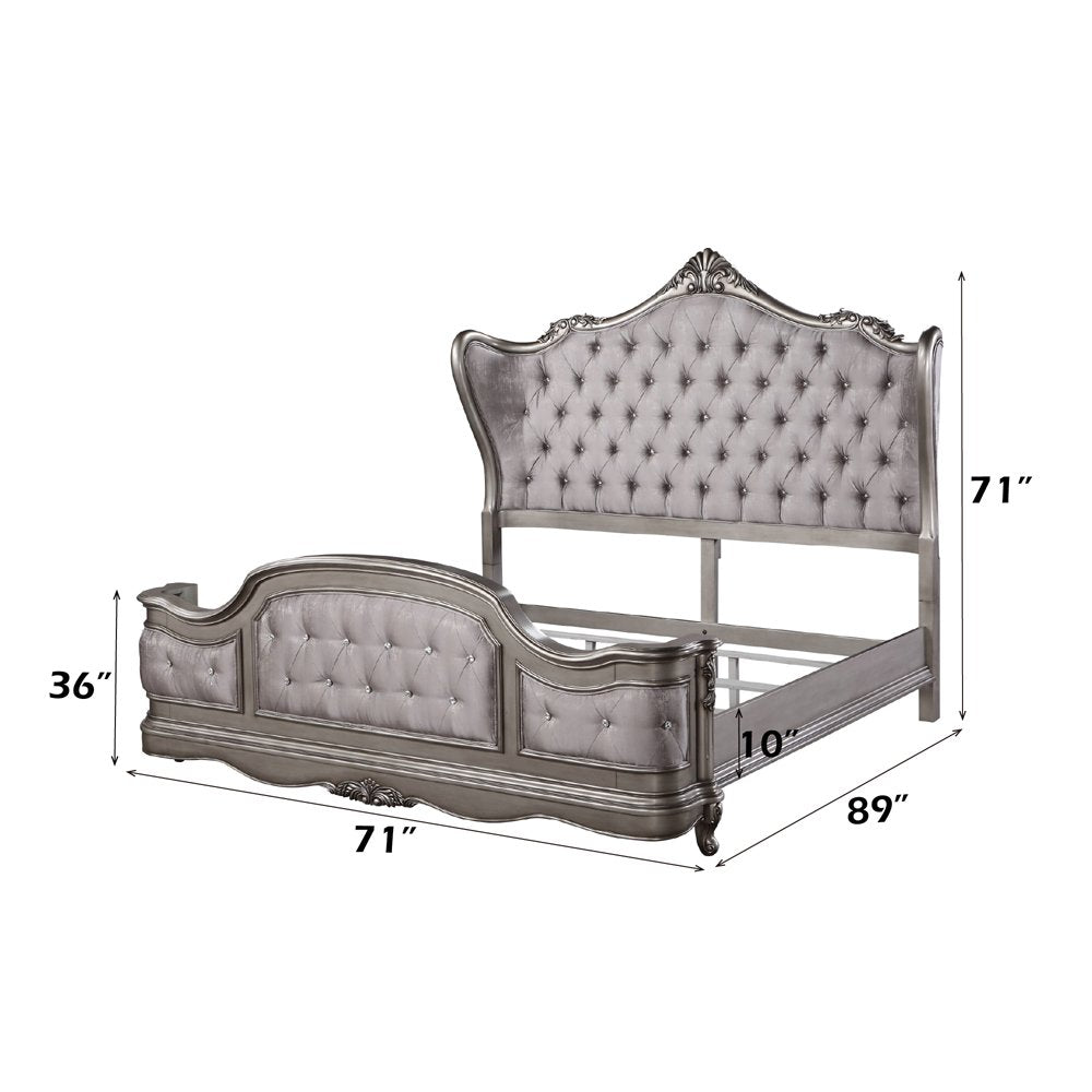 Ariadne Queen Bed, Velvet & Antique Platinum