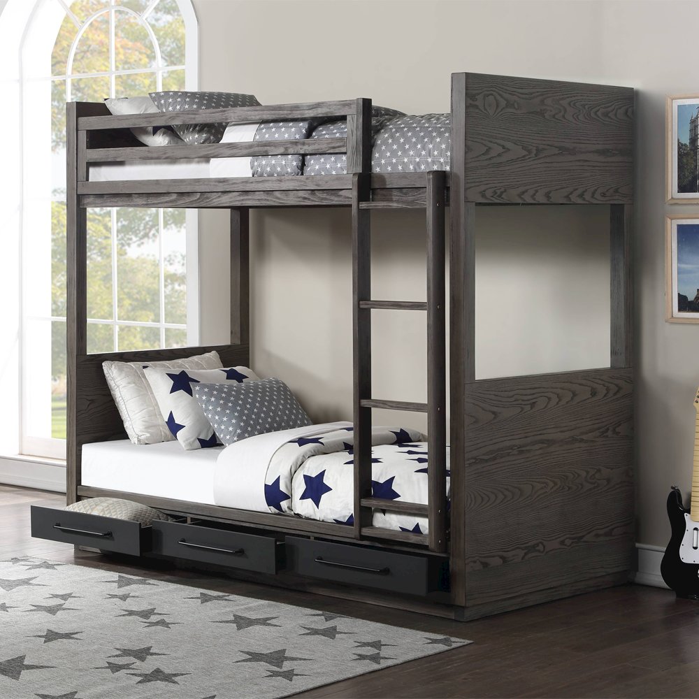 Estevon Bunk Bed (T/T) w/Storage, Gray Oak