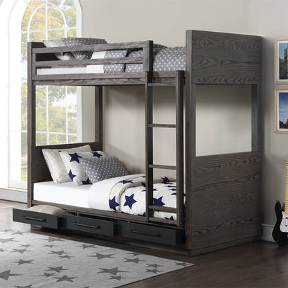 Estevon Bunk Bed (T/T) w/Storage, Gray Oak