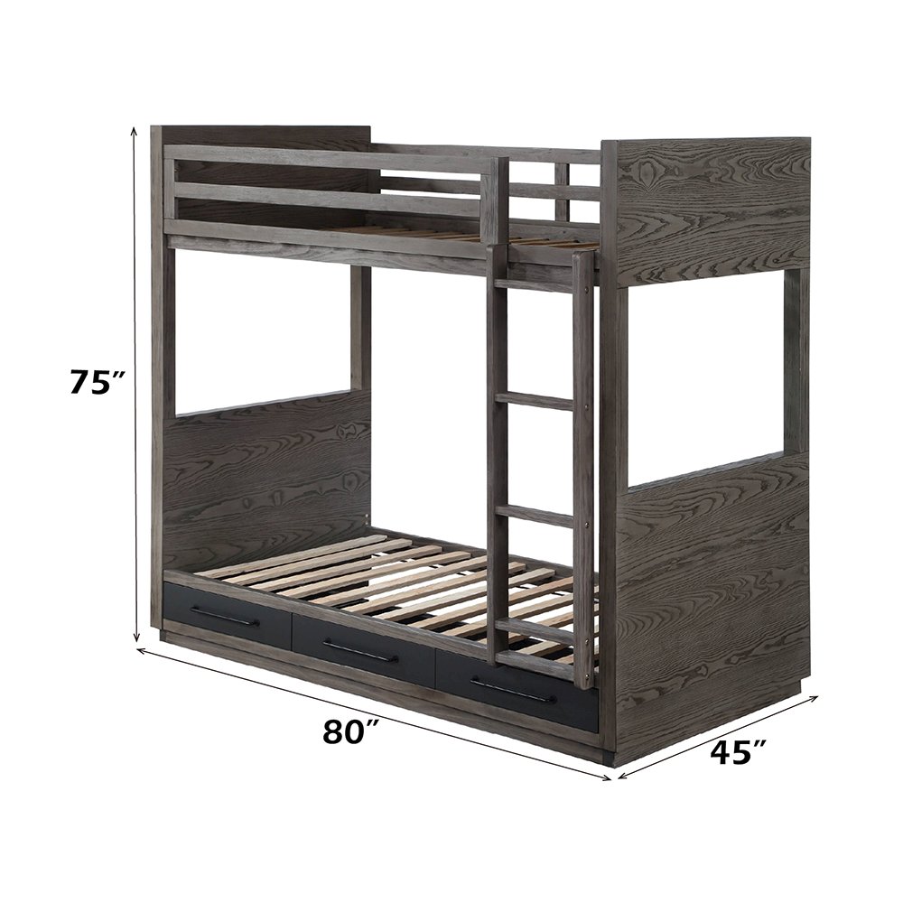 Estevon Bunk Bed (T/T) w/Storage, Gray Oak