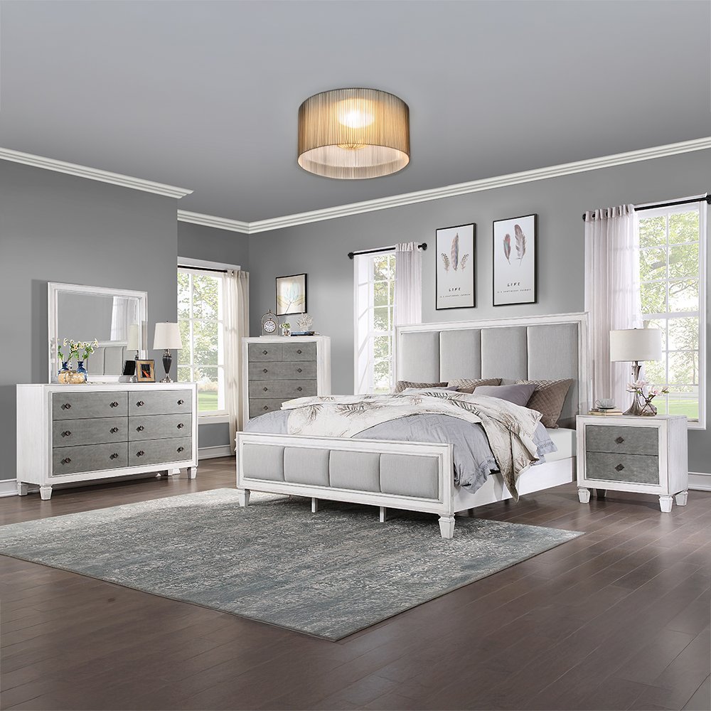 Katia Nightstand, Rustic Gray & Weathered White