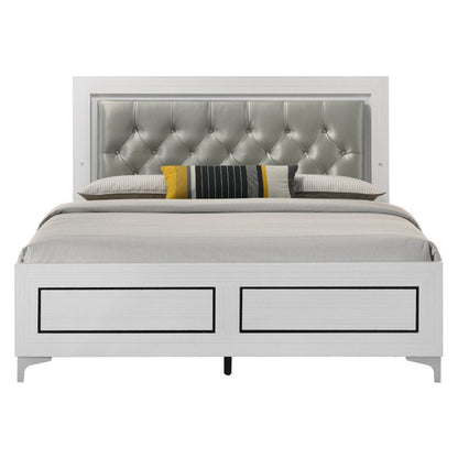 Casilda Eastern King Bed w/LED, Gray Leatherette & White