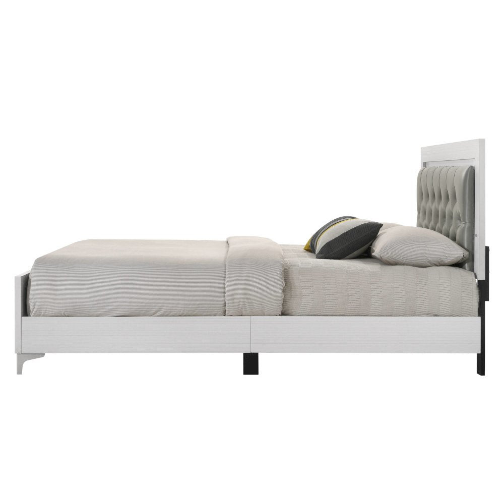 Casilda Eastern King Bed w/LED, Gray Leatherette & White