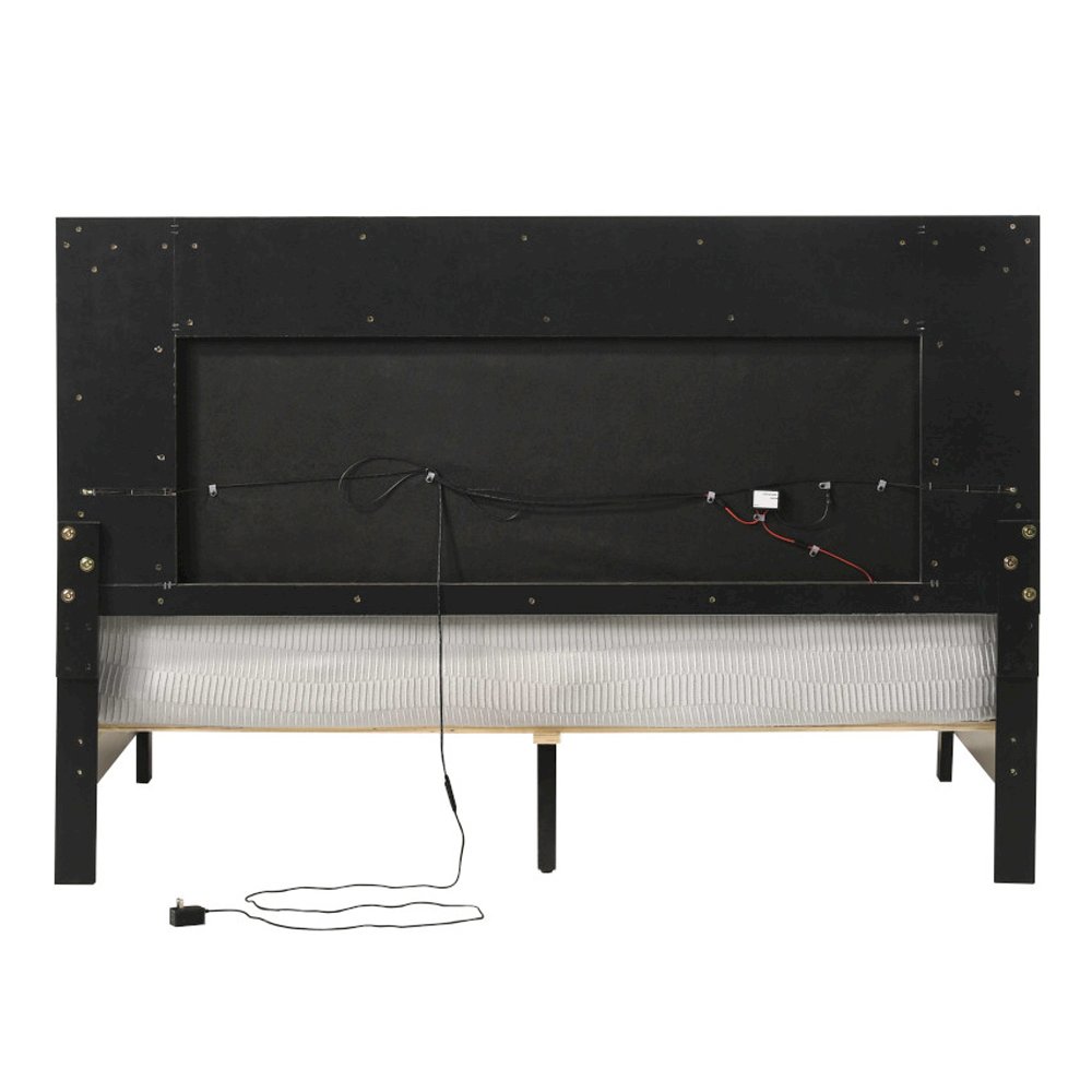 Casilda Eastern King Bed w/LED, Gray Leatherette & White