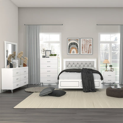 Casilda Eastern King Bed w/LED, Gray Leatherette & White