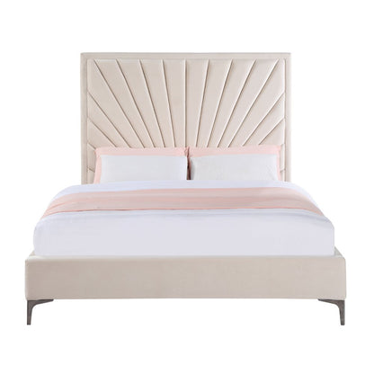 Faiz Queen Bed, Beige Velvet