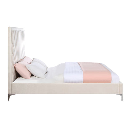 Faiz Queen Bed, Beige Velvet